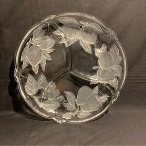 Sango Victoria & Beale 3-Part Clear Glass Platter Forbidden Fruit Pattern Japan